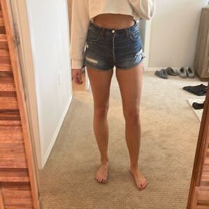 Abercrombie High Rise Mom Short Medium Distressed Wash